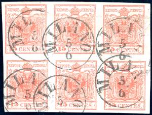 1845 - 15 cent. rosso vermiglio, III tipo, ... 