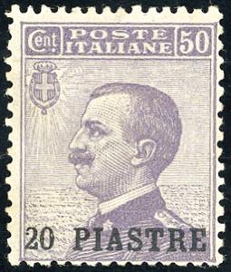 COSTANTINOPOLI 1908 - 20 piastre su 50 cent. ... 