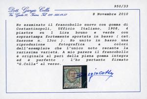 COSTANTINOPOLI 1908 - 4 piastre su ... 