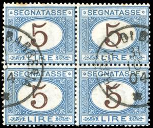 TRIPOLI SEGNATASSE 1904 - 5 lire azzurro e ... 