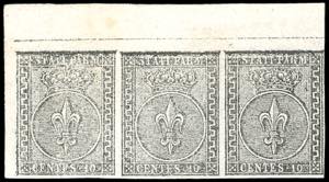 1852 - 10 cent. bianco (2), striscia ... 