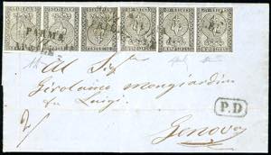 1855 - 10 cent. bianco (2), due strisce di ... 