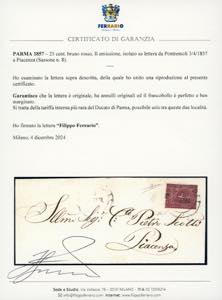 1857 - 25 cent. bruno rosso (8), ... 