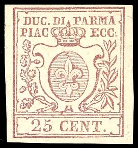 1857 - 25 cent. bruno lilla (10), gomma ... 