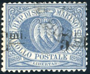 1892 - 5 cent. su 10 cent. oltremare Stemma, ... 