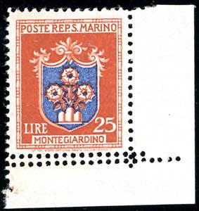 1945 - 25 lire Stemmi, doppia dentellatura ... 