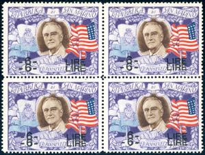 1947 - 6 lire su 5 lire Roosvelt, doppia ... 