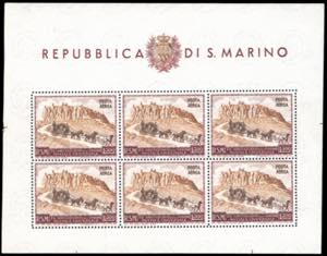 1951 - 300 lire UPU, foglietto (10), gomma ... 