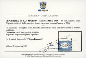 1939 - 40 cent., senza filigrana ... 