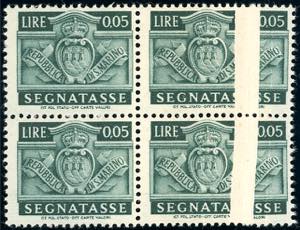 1945 - 5 cent. Stemma, blocco di quattro, ... 