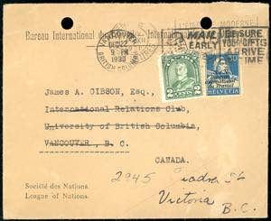 SVIZZERA/CANADA/VICTORIA 1930 - Redirected ... 