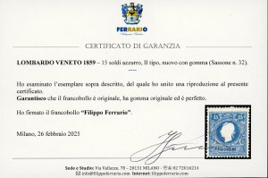 1859 - 15 soldi azzurro, II tipo ... 