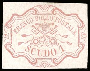 1852 - 1 scudo rosa carminio (11), gomma ... 