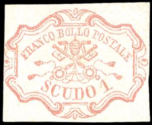 1852 - 1 scudo rosa carminio (11), gomma ... 