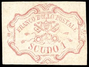 1852 - 1 scudo rosa carminio (11), nuovo, ... 