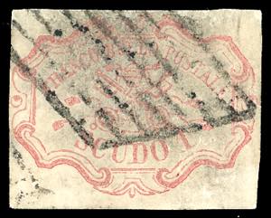 1852- 1 scudo rosa carminio (11), usato, ... 