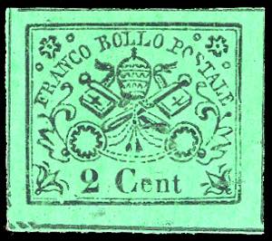 1867 - 2 cent. verde giallo (13), nuovo, ... 