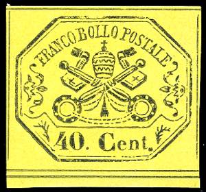 1867 - 40 cent. giallo (19), nuovo, gomma ... 