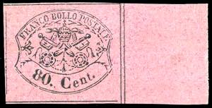 1867 - 80 cent. rosa lillaceo (20), bordo di ... 