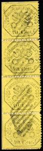1868 - 40 cent. giallo (29b), striscia ... 
