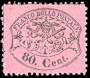 1868 - 80 cent. lilla rosso, non emesso ... 