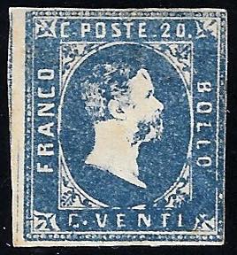 1851 - 20 cent. azzurro vivo (2d), gomma ... 
