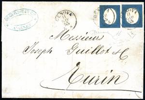 1855 - 20 cent. indaco (8c), coppia ... 