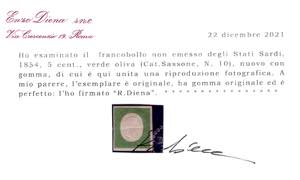 1854 - 5 cent. verde oliva scuro, ... 