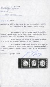 1857 - 5 cent. verde scuro (13Ac), ... 