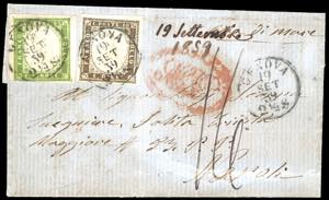 1859 - 5 cent. verde giallo, tre ottimi ... 