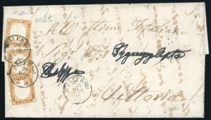 1863 - 10 cent. bistro (14E), tre esemplari, ... 