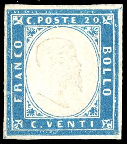 1855 - 20 cent. cobalto scuro (15b), gomma ... 