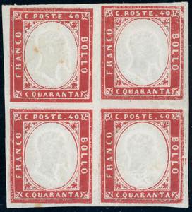 1860 - 40 cent. rosso (16C), blocco di ... 