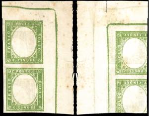 1863 - 5 cent. verde, prova di stampa con ... 