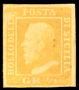 1859 - 1/2 grano giallo chiaro, I tavola, ... 