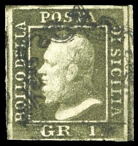 1859 - 1 grana verde oliva, III tavola (5d), ... 