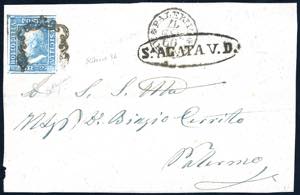 1860 - 2 grana azzurro, I tavola, ritocco n. ... 