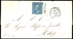 1859 - 2 grana cobalto, I tavola, carta di ... 