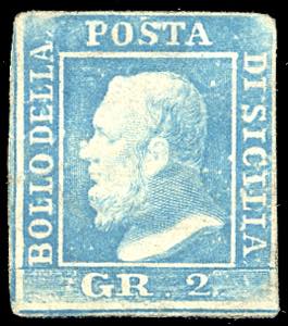 1859 - 2 grana azzurro, II tavola, carta di ... 