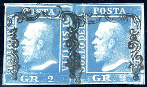 1859 - 2 grana azzurro oltremare, II tavola, ... 