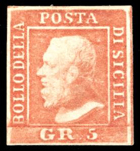 1859 - 5 grana vermiglio chiaro, I tavola ... 