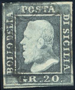 1859 - 20 grana grigio ardesia (13), usato, ... 