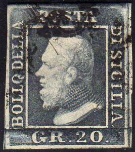 1859 - 20 grana grigio ardesia (13), usato, ... 