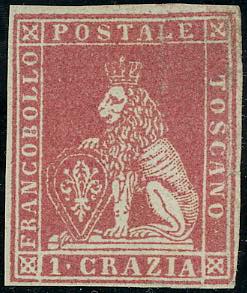 1851 - 1 crazia carminio chiaro su grigio ... 