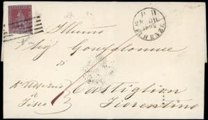 1852 - 1 crazia carminio cupo su azzurro ... 