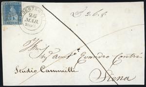 1852 - 2 crazie azzurro su grigio (5d), ... 