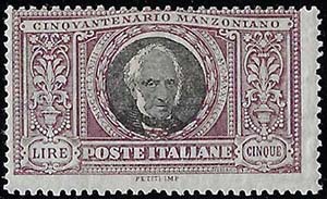 1923 - 5 lire Manzoni (156), nuovo, gomma ... 