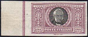 1923 - 5 lire Manzoni, non dentellato ... 