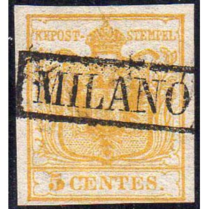 1850 - 5 cent. giallo, I tiratura (1a) ... 