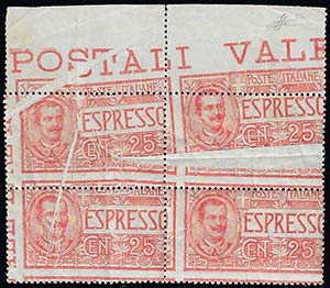 1903 - 25 cent. rosso, blocco di quattro ... 